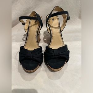 BP. Black Fabric with Ankle Strap Cork Wedges 9
